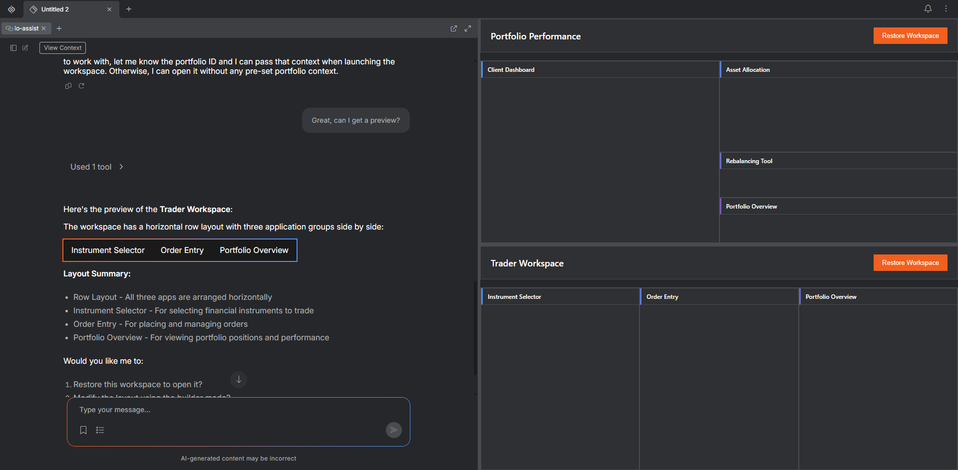 io.Assist displaying multiple workspace previews at the same time.