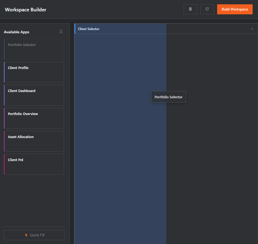 Builder mode with apps placed into a split layout.