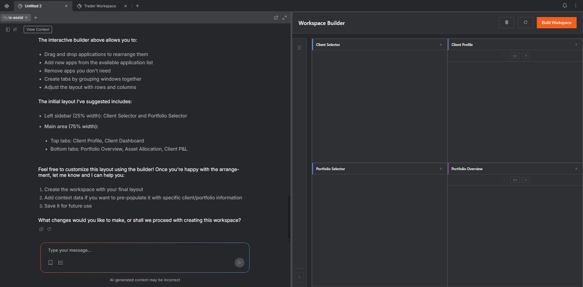 An MCP App opened beside io.Assist in a dedicated workspace window.