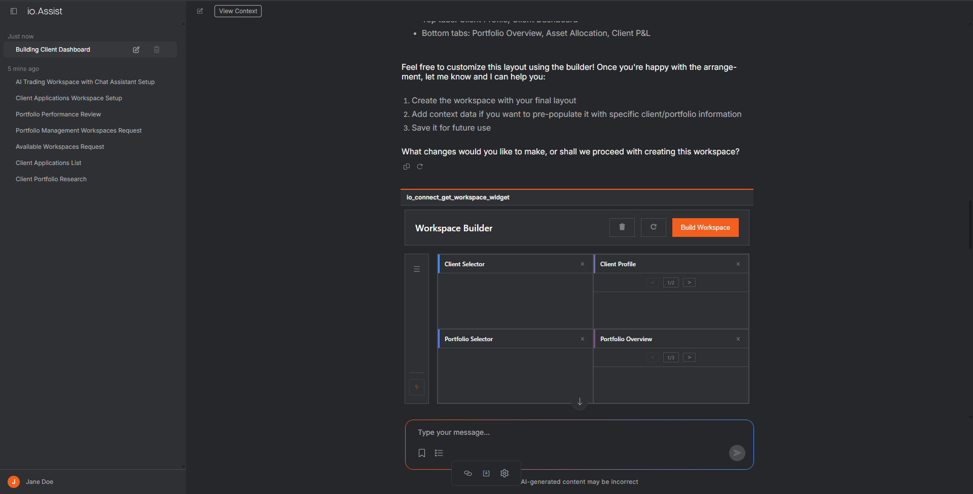 An MCP App rendered inline inside the io.Assist chat thread.